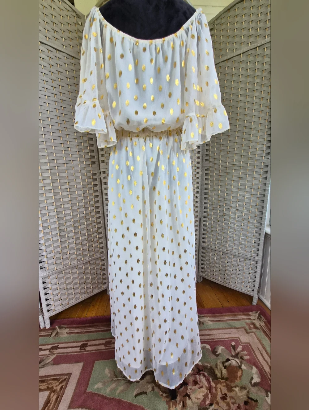 VICI Cream Dress with Gold Dot Detail - Picture 4 of 7